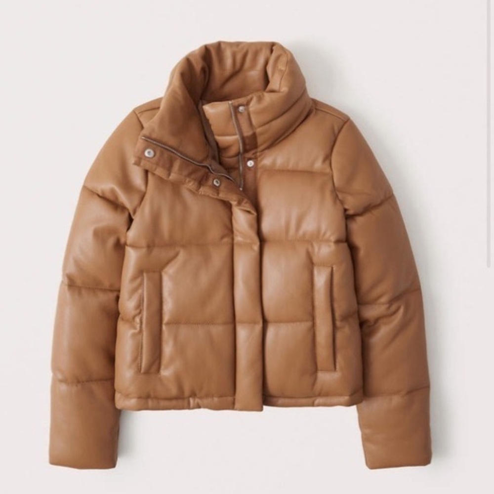Abercrombie Vegan Leather Mini Puffer Camel Brown Sz Large SOLD OUT - Picture 7 of 13